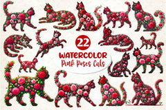 Valentine Pink Roses Cats Clipart Bundle 2 - CraftNest - Digital Crafting and Art