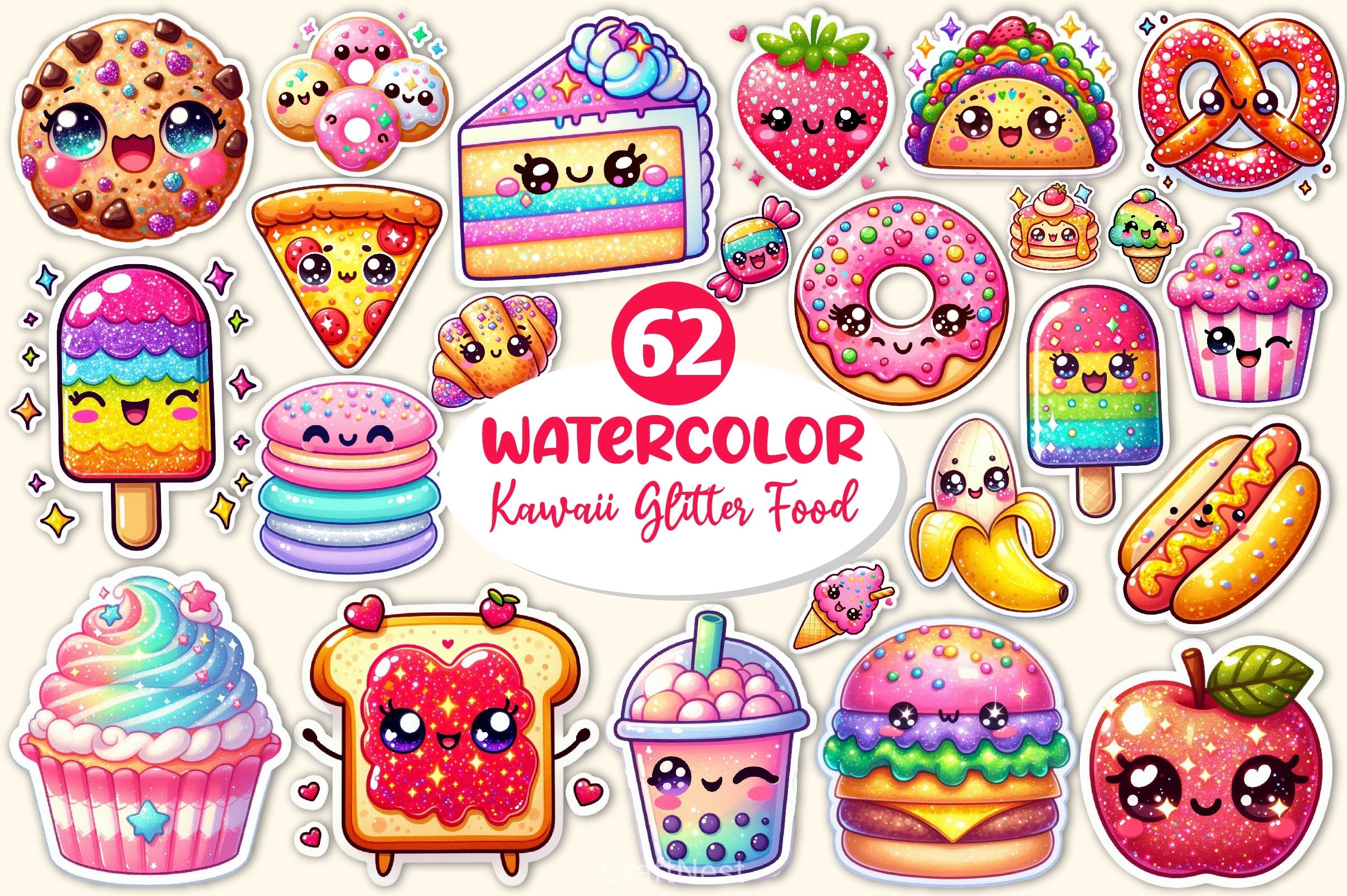 Kawaii Glitter Food Clipart Bundle - CraftNest - Digital Crafting and Art
