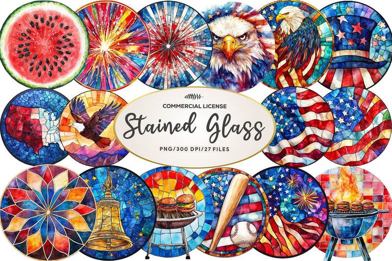 Round Stained Glass 4th Of July Clipart Bundle - CraftNest - Digital Crafting and Art