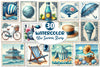 Blue Summer 1920 Postage Stamp Clipart Bundle