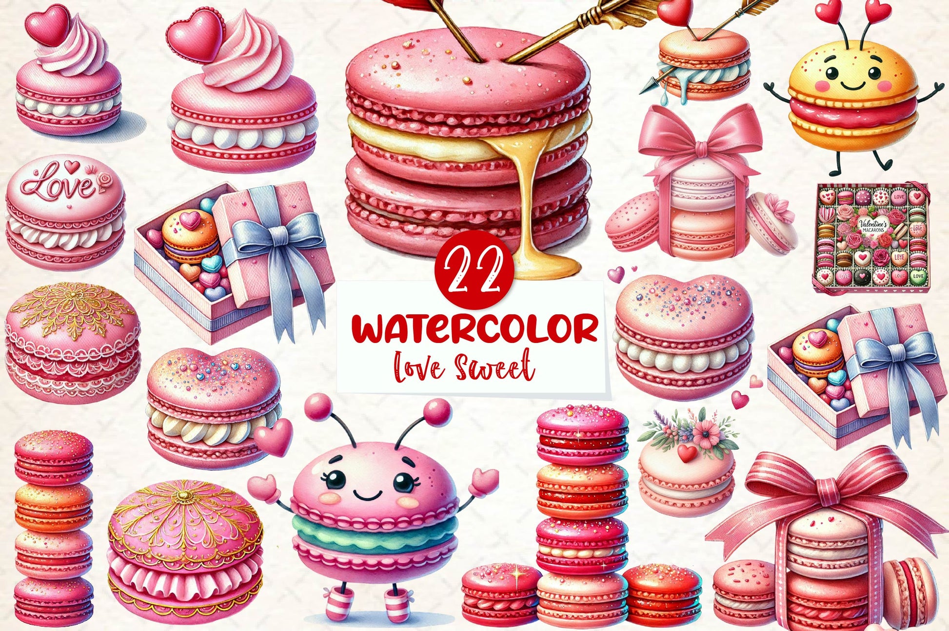 Macarons Valentine Day Love Sweet Clipart Bundle - CraftNest - Digital Crafting and Art