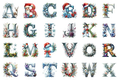 Christmas Alphabet Numbers Reindeer Santa Snowman Clipart Bundle - CraftNest - Digital Crafting and Art