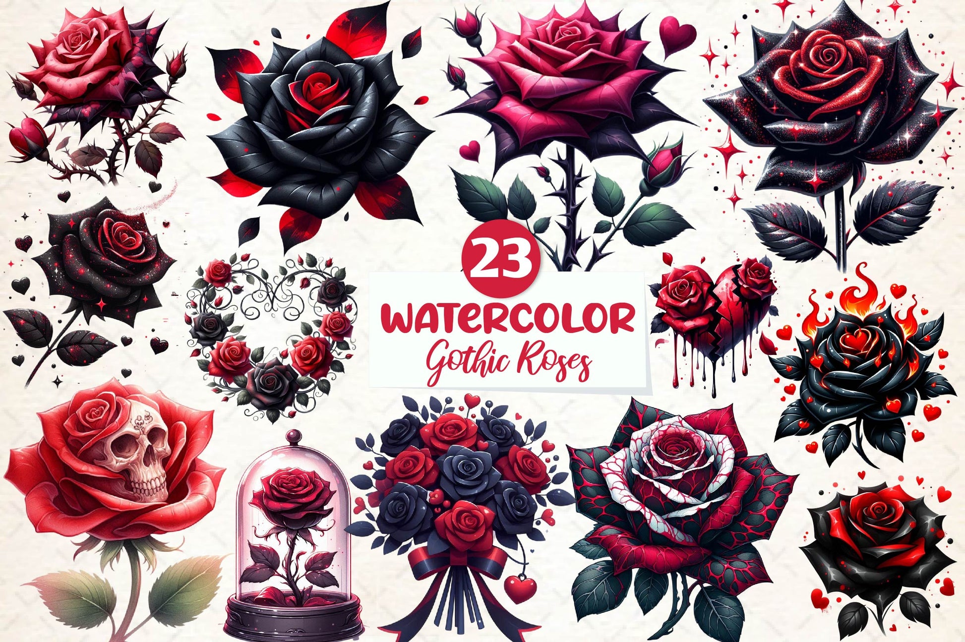 Valentine Gothic Roses Clipart Bundle - CraftNest - Digital Crafting and Art