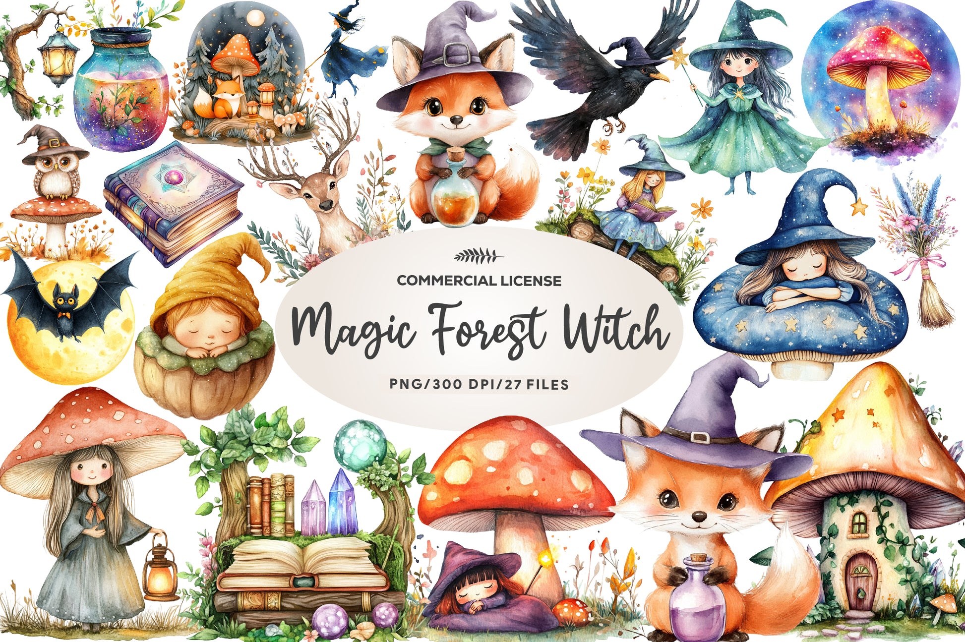 Cozy Magic Fairy Forest Witch Clipart Bundle 1 - CraftNest - Digital Crafting and Art