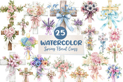 Spring Floral Cross Coquette Bow Clipart Bundle - CraftNest - Digital Crafting and Art
