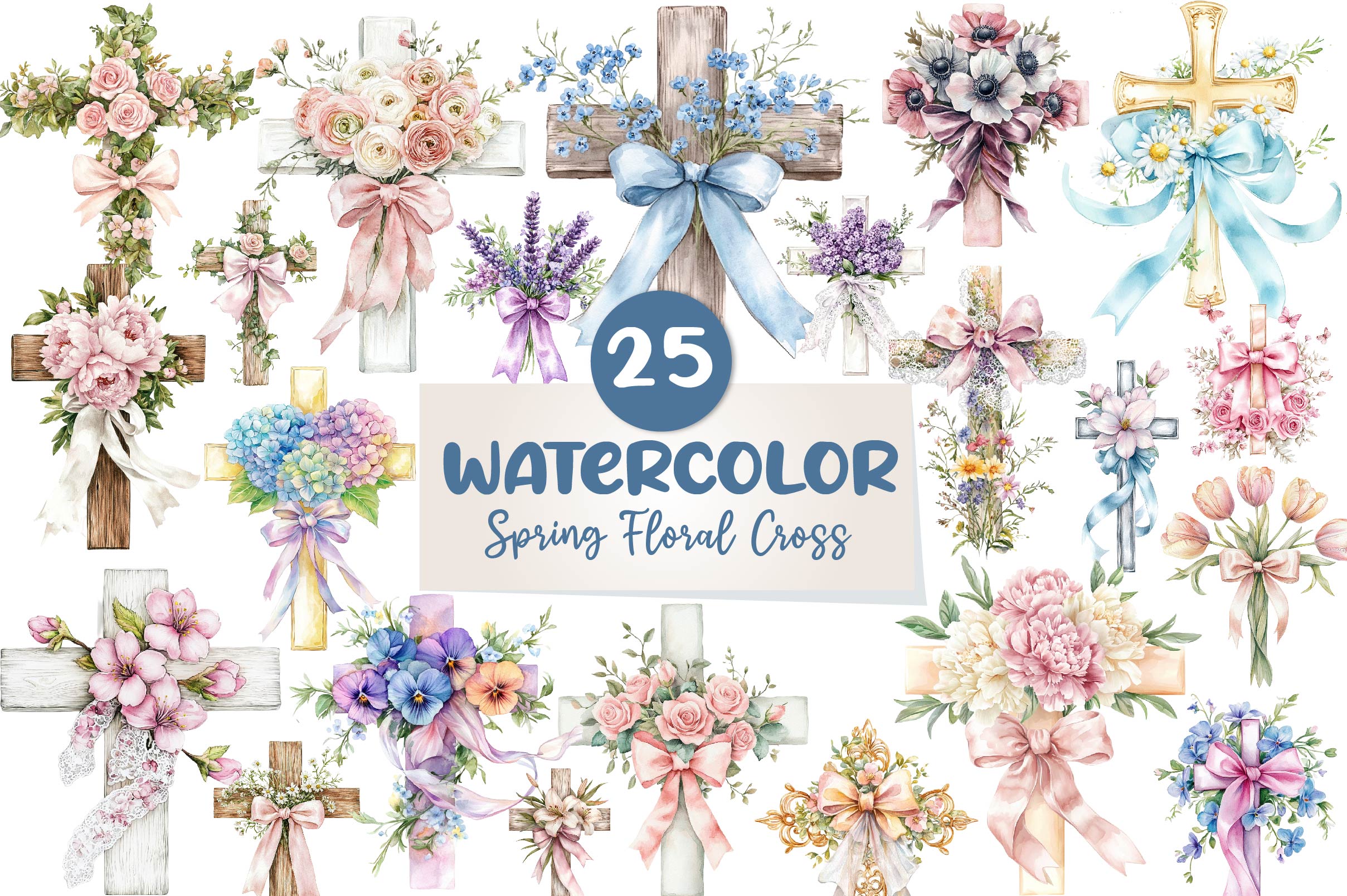 Spring Floral Cross Coquette Bow Clipart Bundle - CraftNest - Digital Crafting and Art
