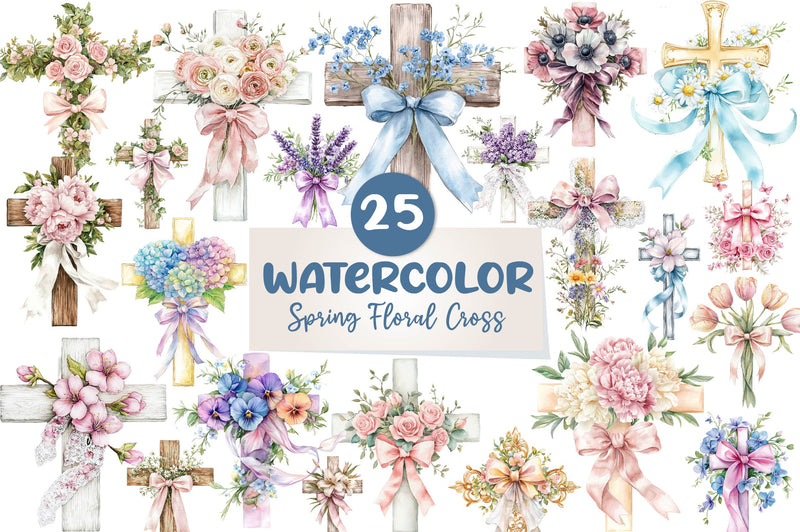 Spring Floral Cross Coquette Bow Clipart Bundle - CraftNest - Digital Crafting and Art
