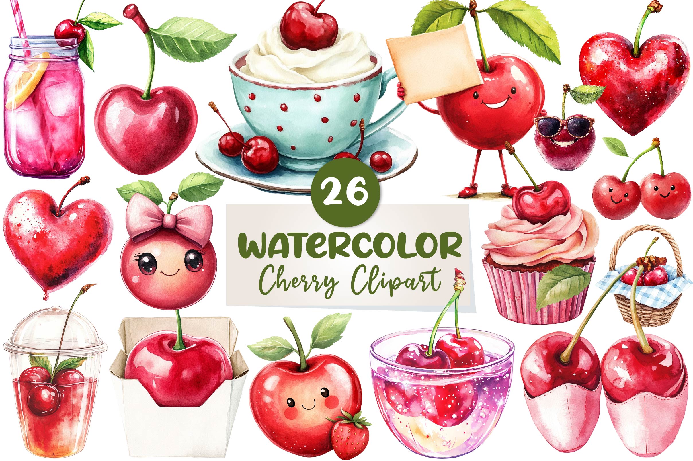 Cherry Cute Clipart Bundle - CraftNest - Digital Crafting and Art