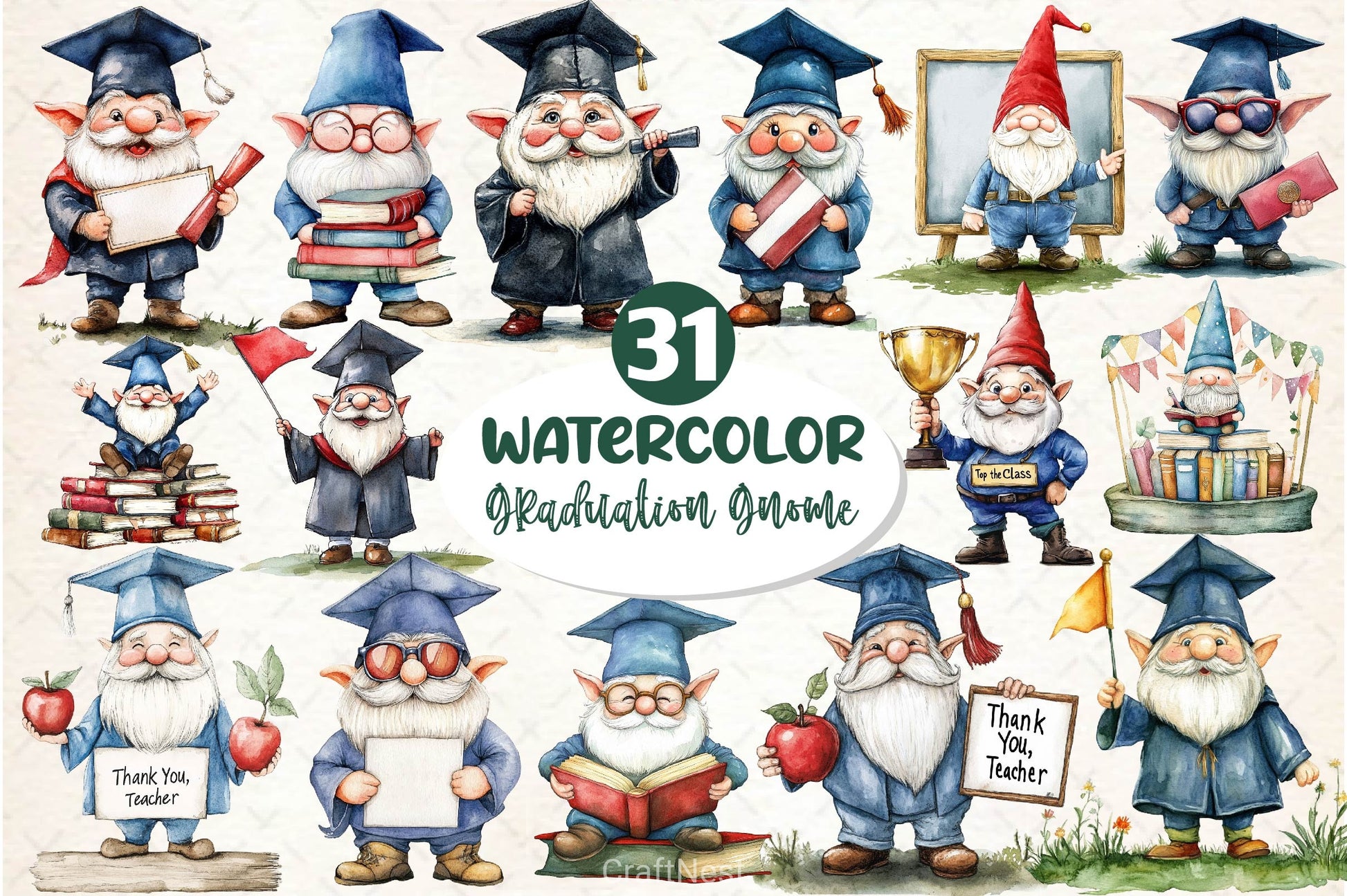Graduation Gnome Clipart Bundle - CraftNest - Digital Crafting and Art