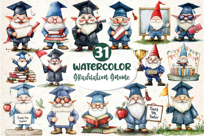 Graduation Gnome Clipart Bundle - CraftNest - Digital Crafting and Art