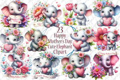 Happy Mother's Day Cute Elephant Clipart Bundle - CraftNest - Digital Crafting and Art