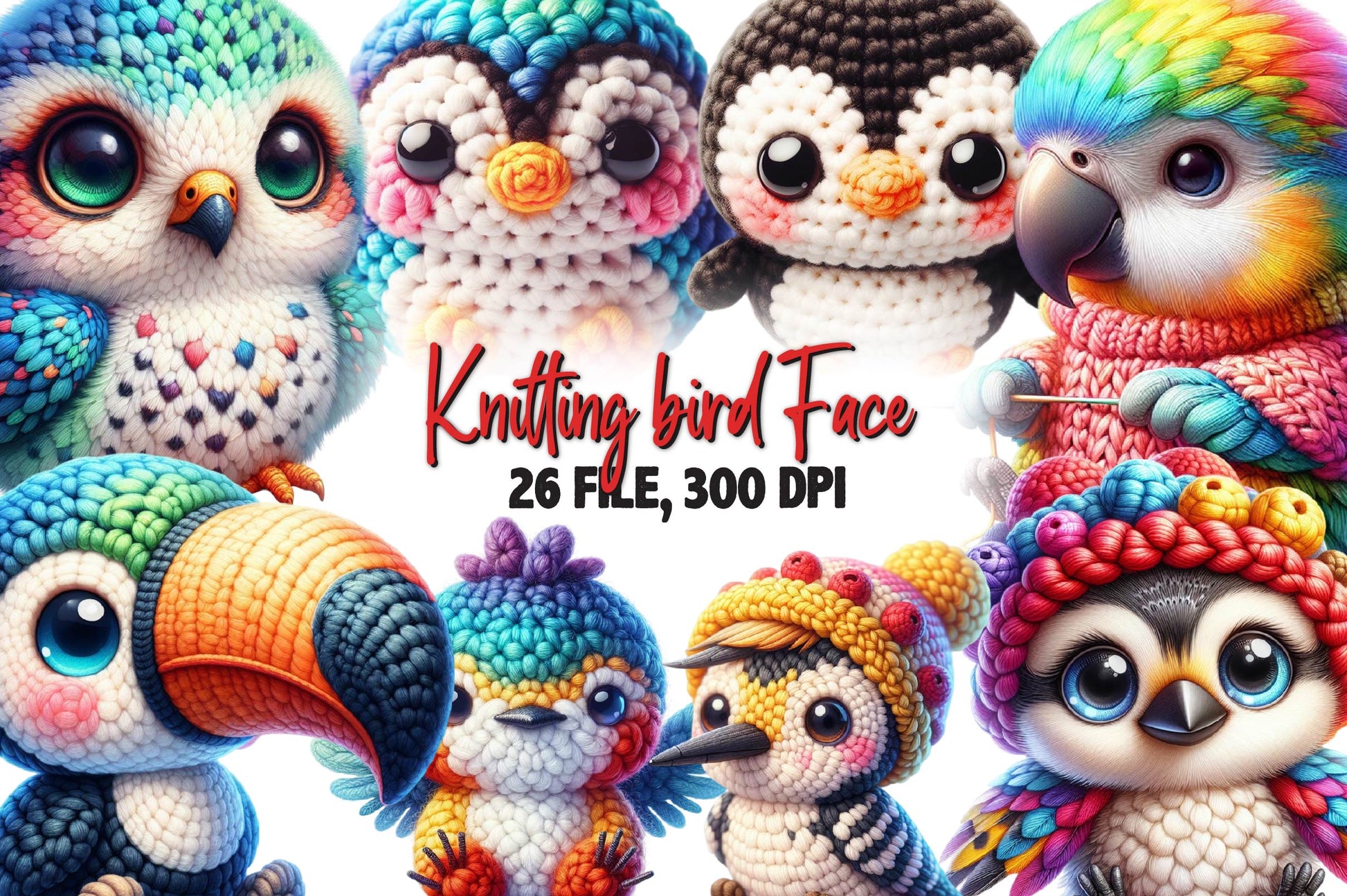 Knitting Bird Face Clipart Bundle - CraftNest - Digital Crafting and Art