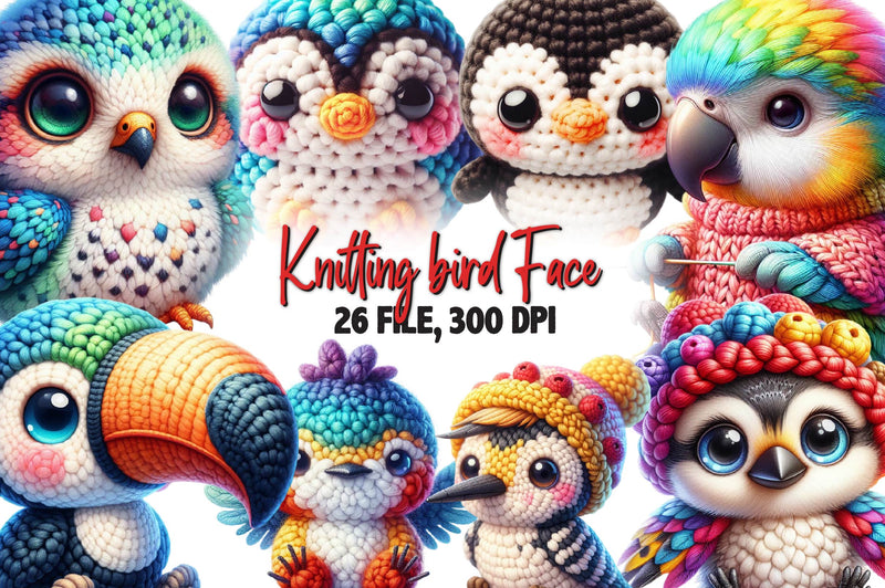 Knitting Bird Face Clipart Bundle - CraftNest - Digital Crafting and Art