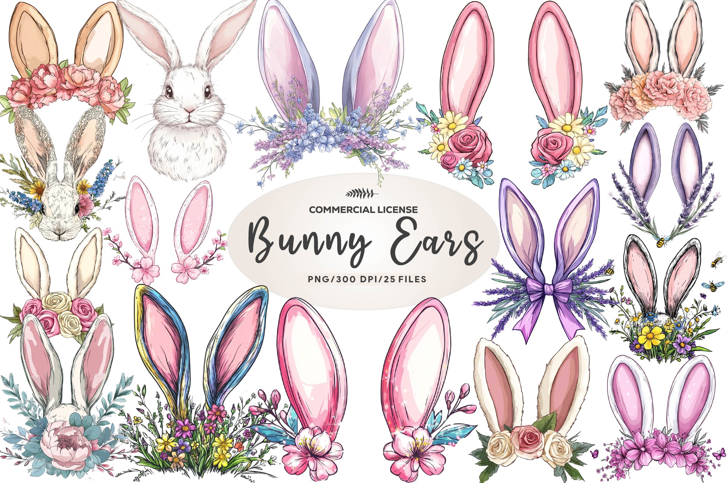 Floral Bunny Ears Design Clipart Bundle - CraftNest - Digital Crafting and Art
