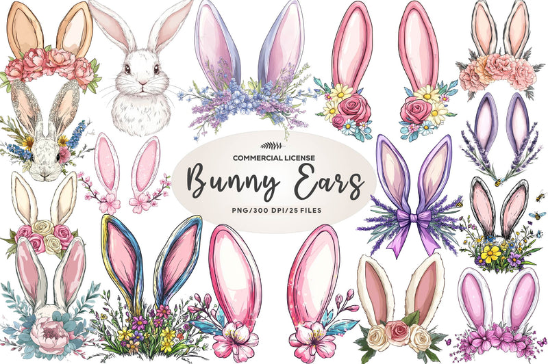 Floral Bunny Ears Design Clipart Bundle - CraftNest - Digital Crafting and Art