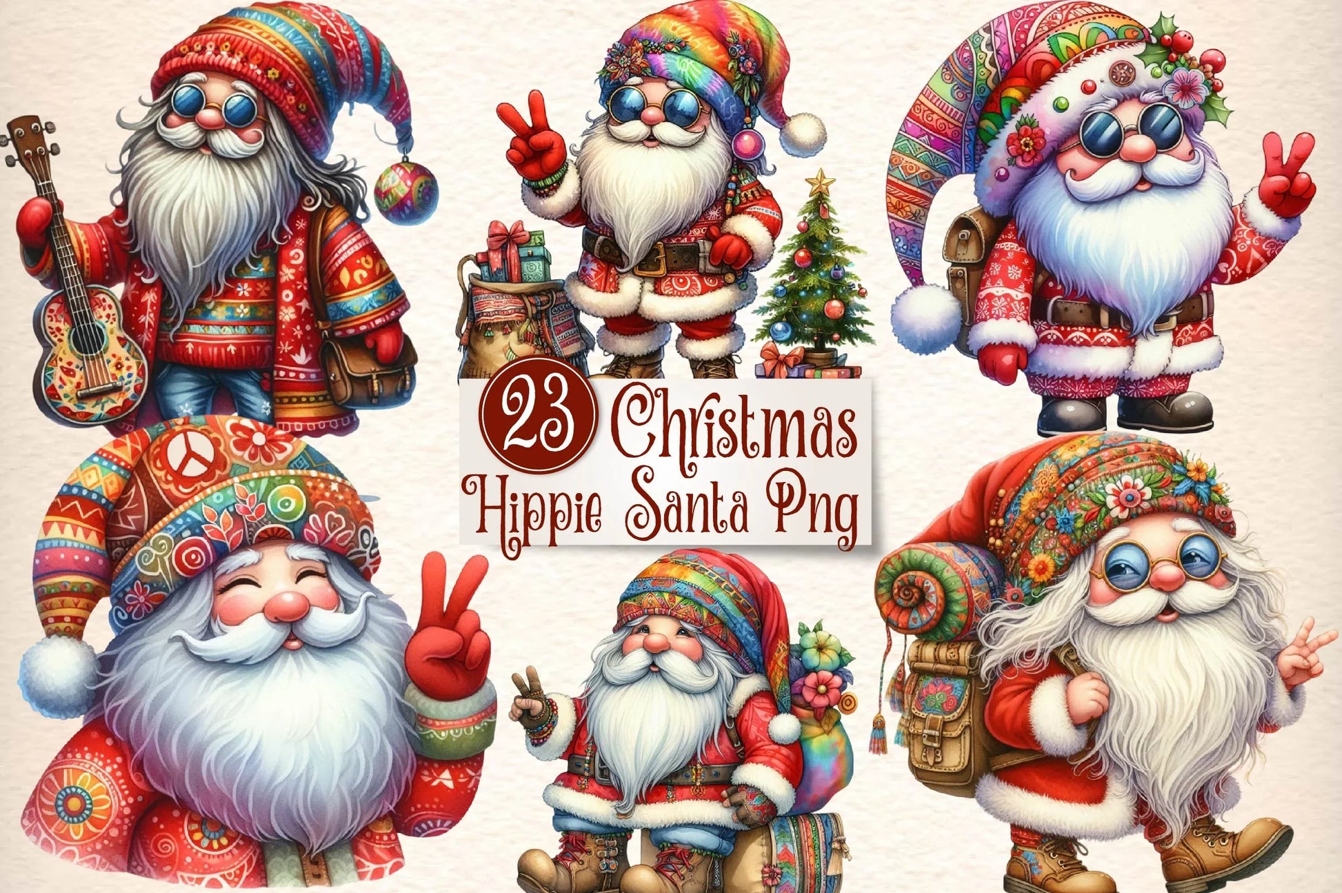 Hippie Santa Claus Clipart Bundle - CraftNest - Digital Crafting and Art