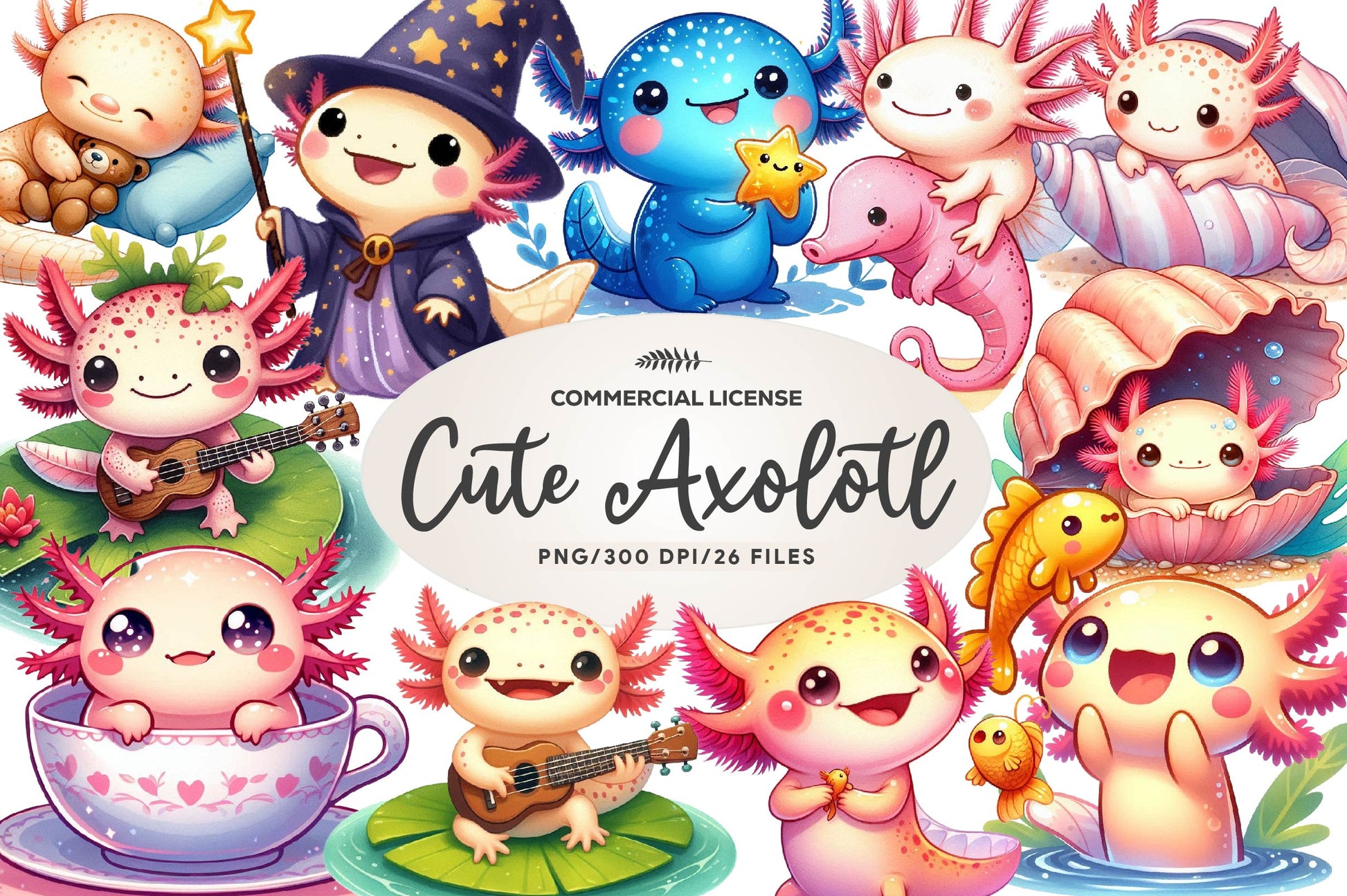 Cute Cartoon Axolotl Clipart Bundle - CraftNest - Digital Crafting and Art