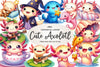 Cute Cartoon Axolotl Clipart Bundle