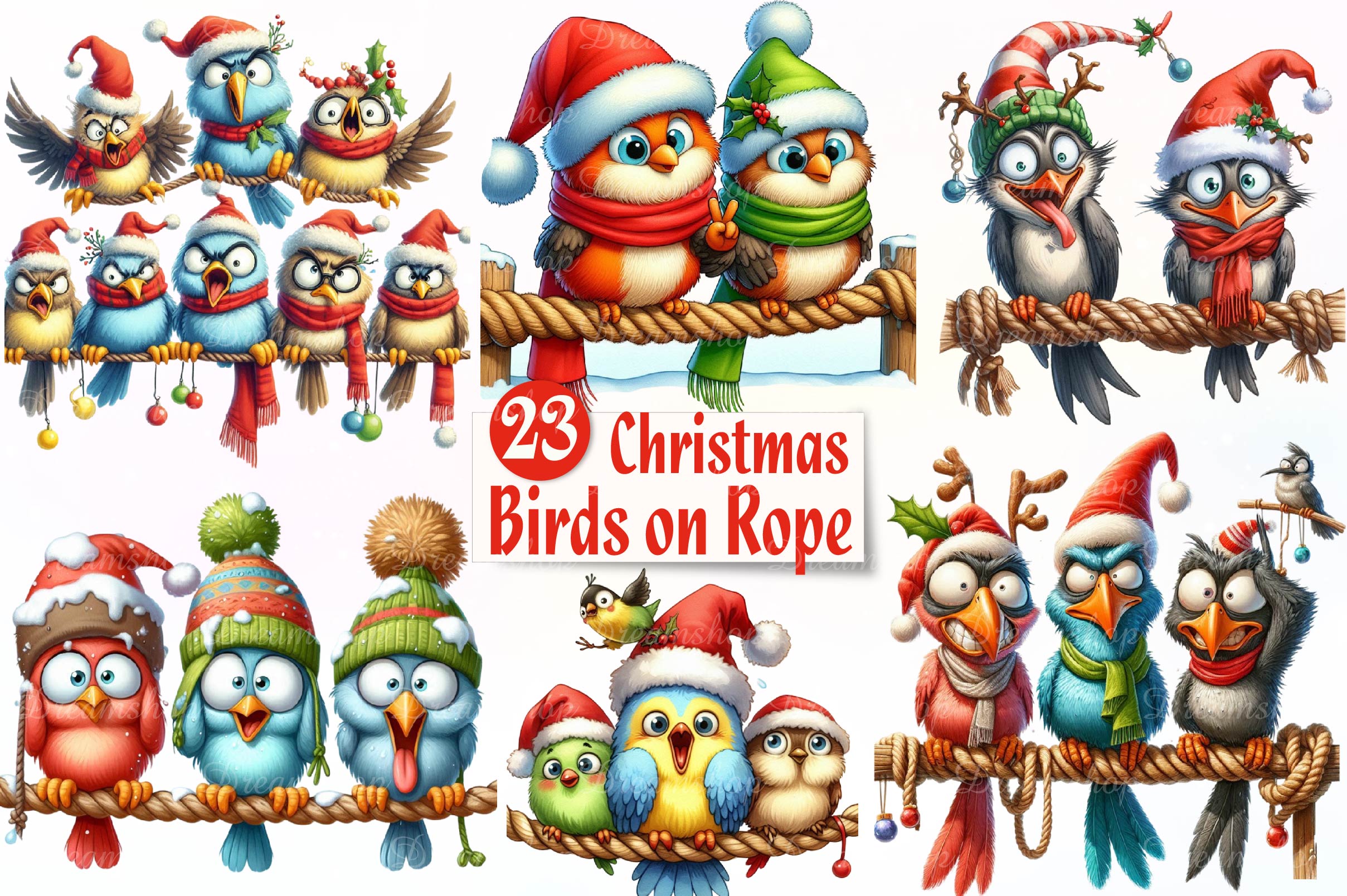 Christmas Funny Birds On Rope Clipart Bundle - CraftNest - Digital Crafting and Art