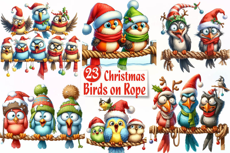 Christmas Funny Birds On Rope Clipart Bundle - CraftNest - Digital Crafting and Art