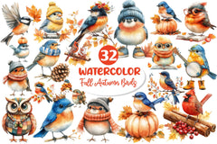 Whimsical Fall Autumn Birds Clipart Bundle - CraftNest - Digital Crafting and Art