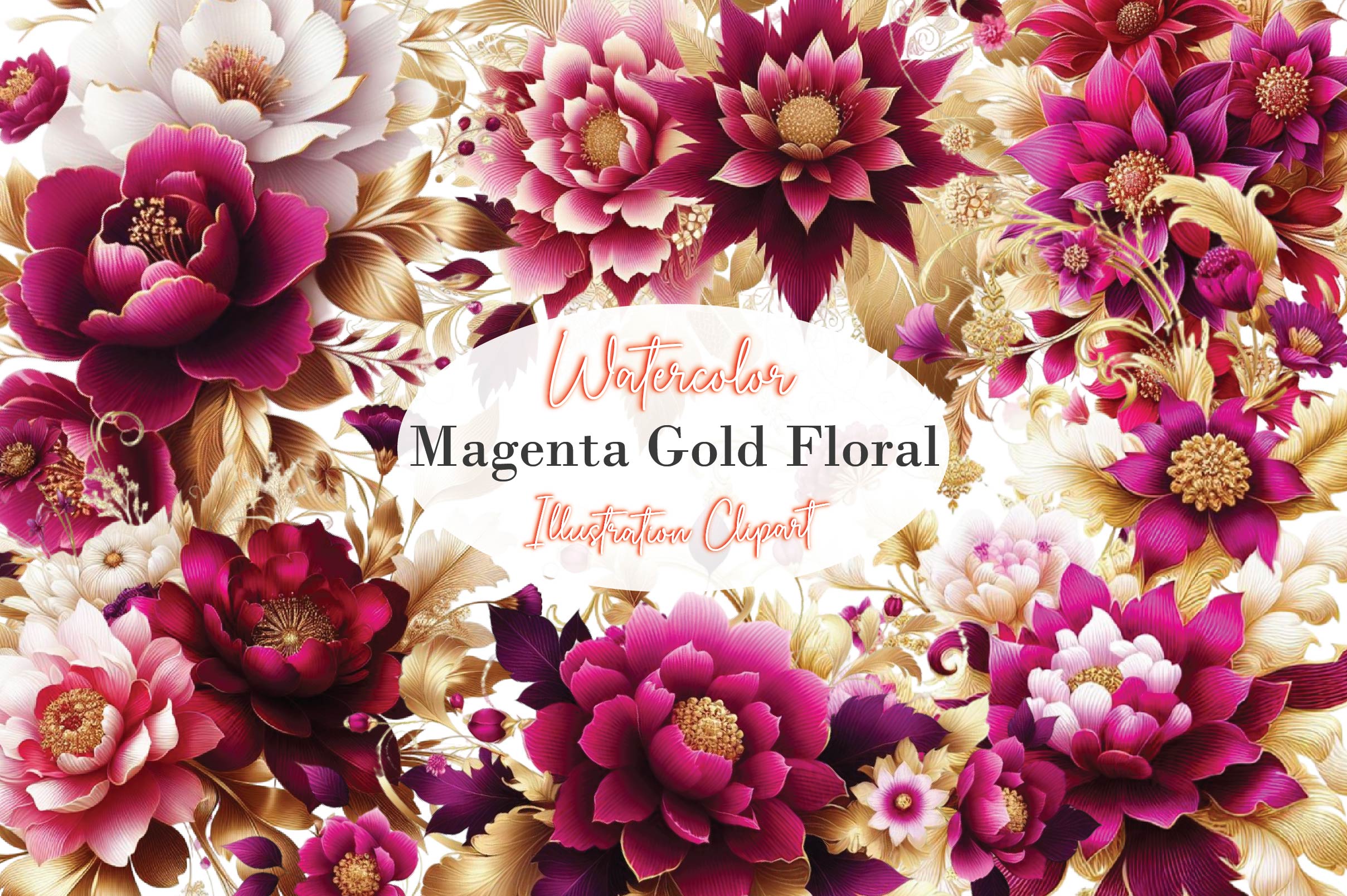 Magenta And Gold Floral Clipart Bundle - CraftNest - Digital Crafting and Art