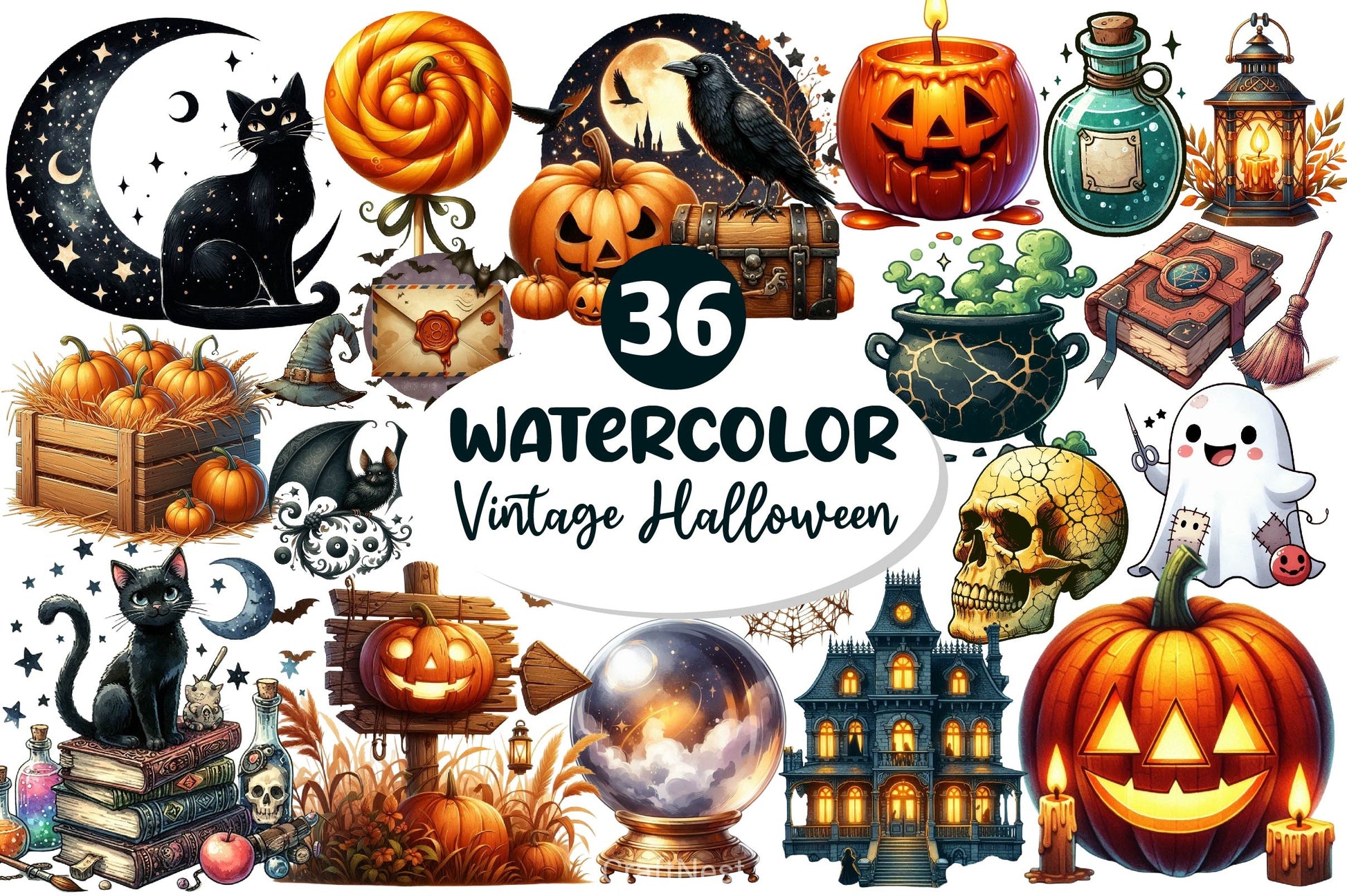 Vintage Halloween Clipart Bundle 7 - CraftNest - Digital Crafting and Art