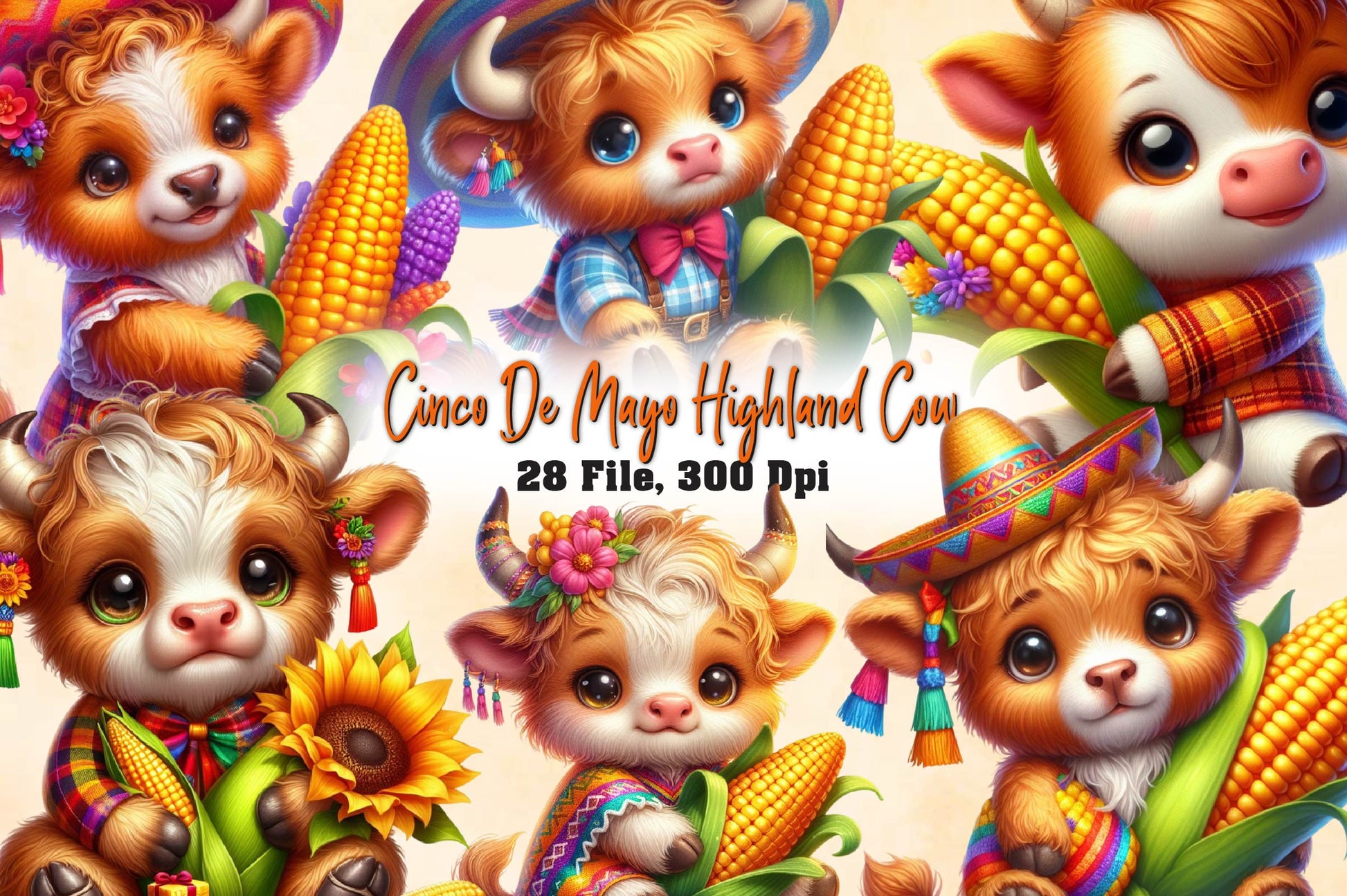 Cinco De Mayo Highland Cow Clipart Bundle - CraftNest - Digital Crafting and Art