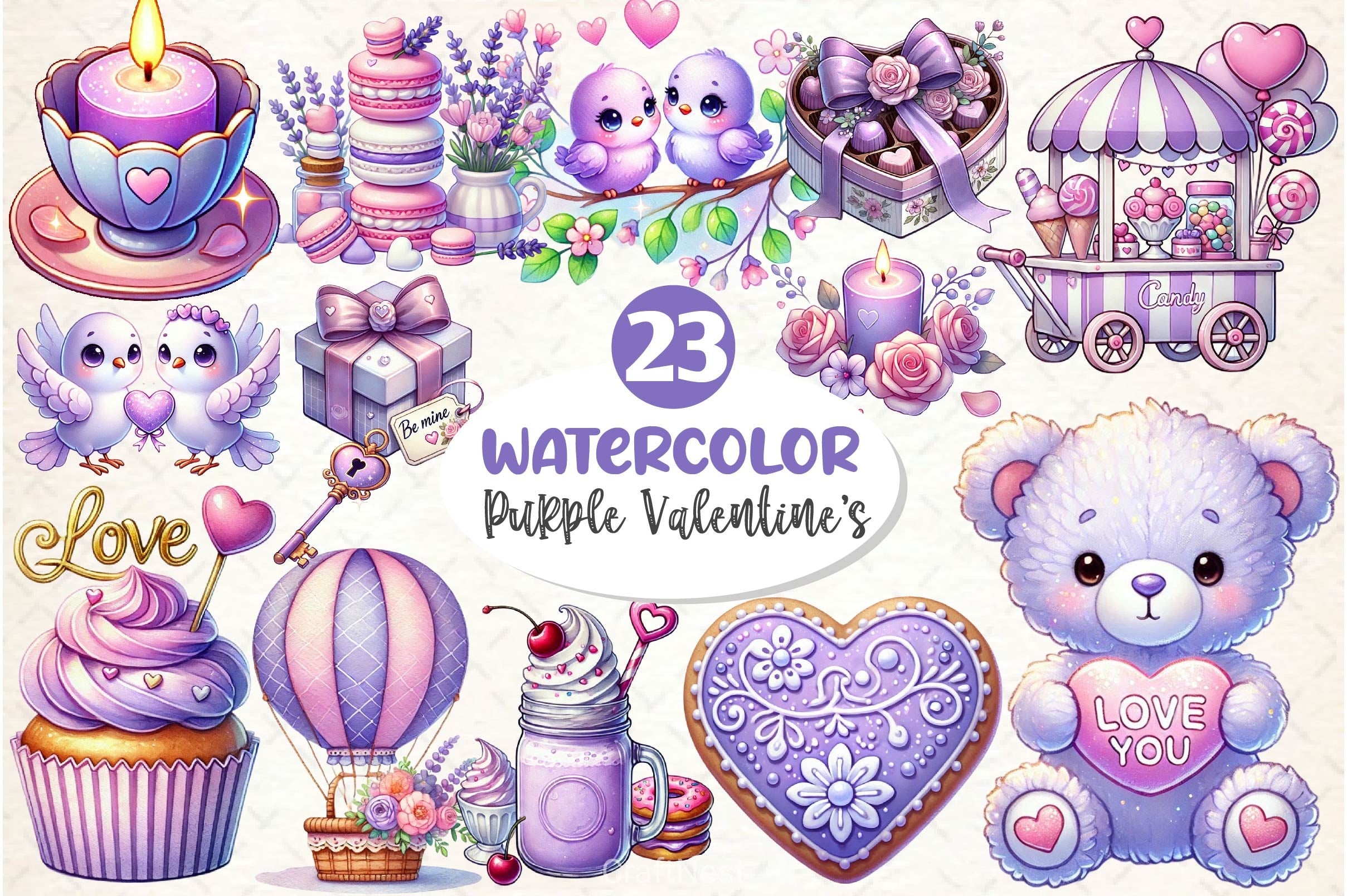 Pastel Purple Valentine's Clipart Bundle 2 - CraftNest - Digital Crafting and Art