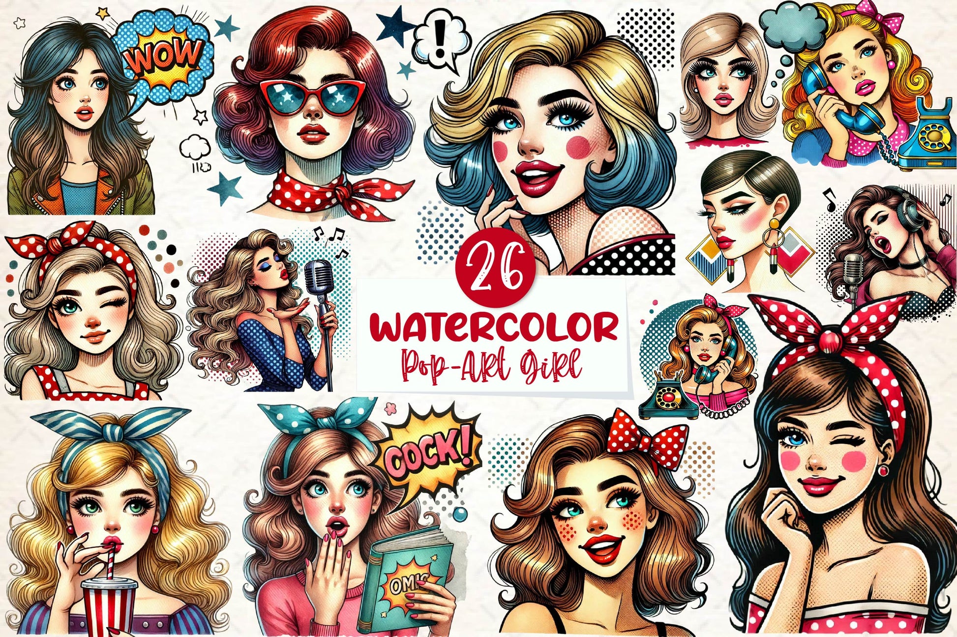 Pop Art Girl Clipart Bundle - CraftNest - Digital Crafting and Art