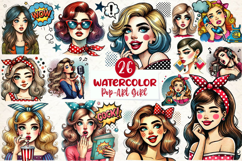 Pop Art Girl Clipart Bundle - CraftNest - Digital Crafting and Art