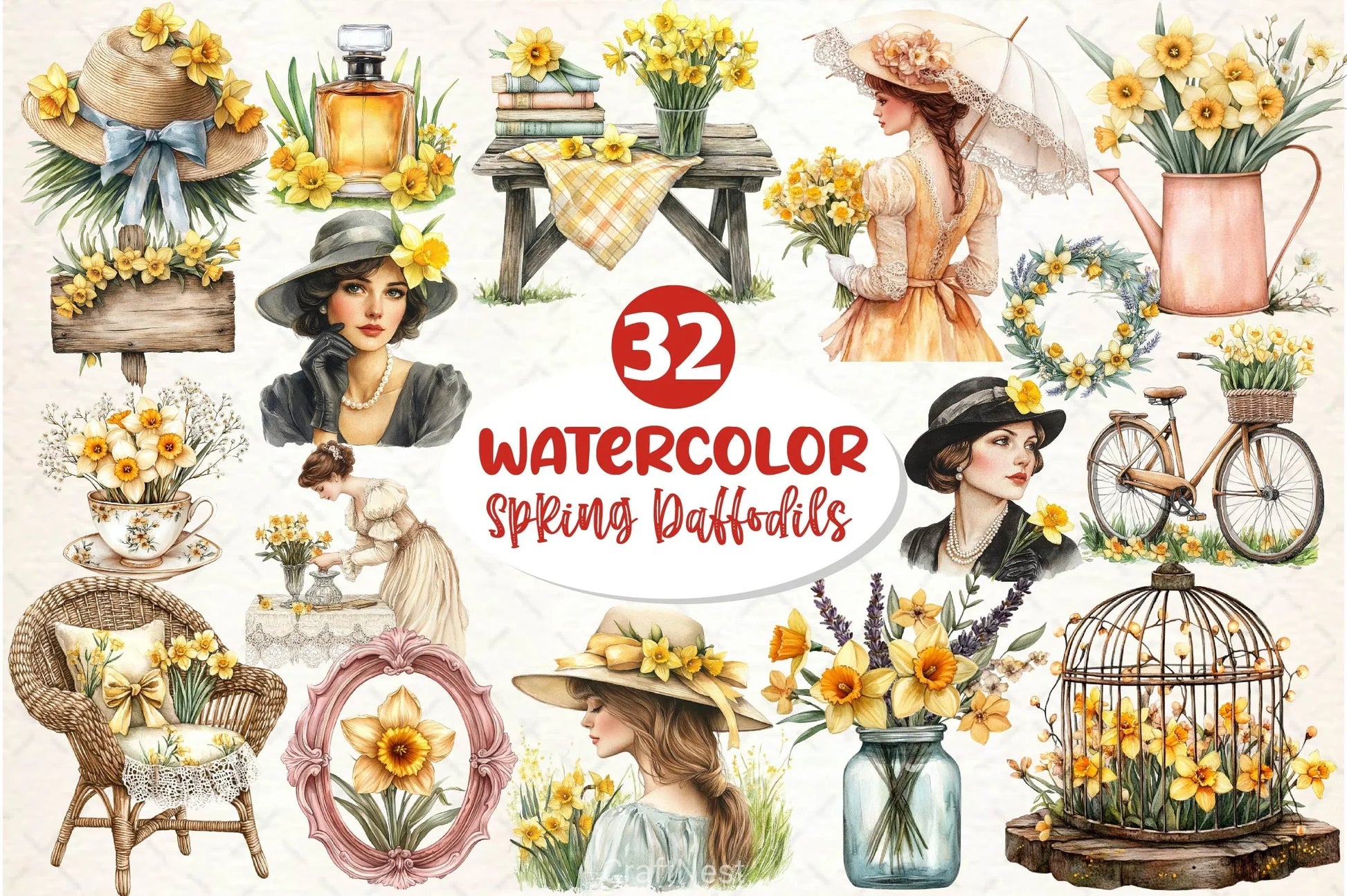 Spring Daffodils Coquette Clipart Bundle - CraftNest - Digital Crafting and Art
