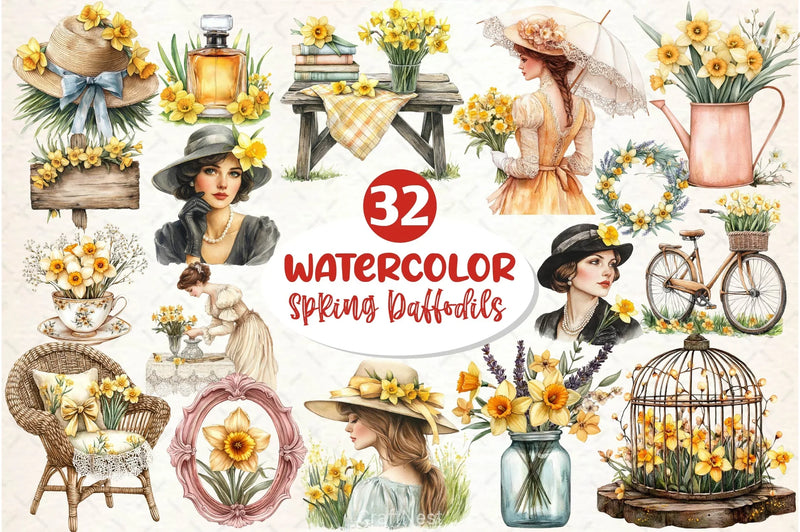Spring Daffodils Coquette Clipart Bundle - CraftNest - Digital Crafting and Art