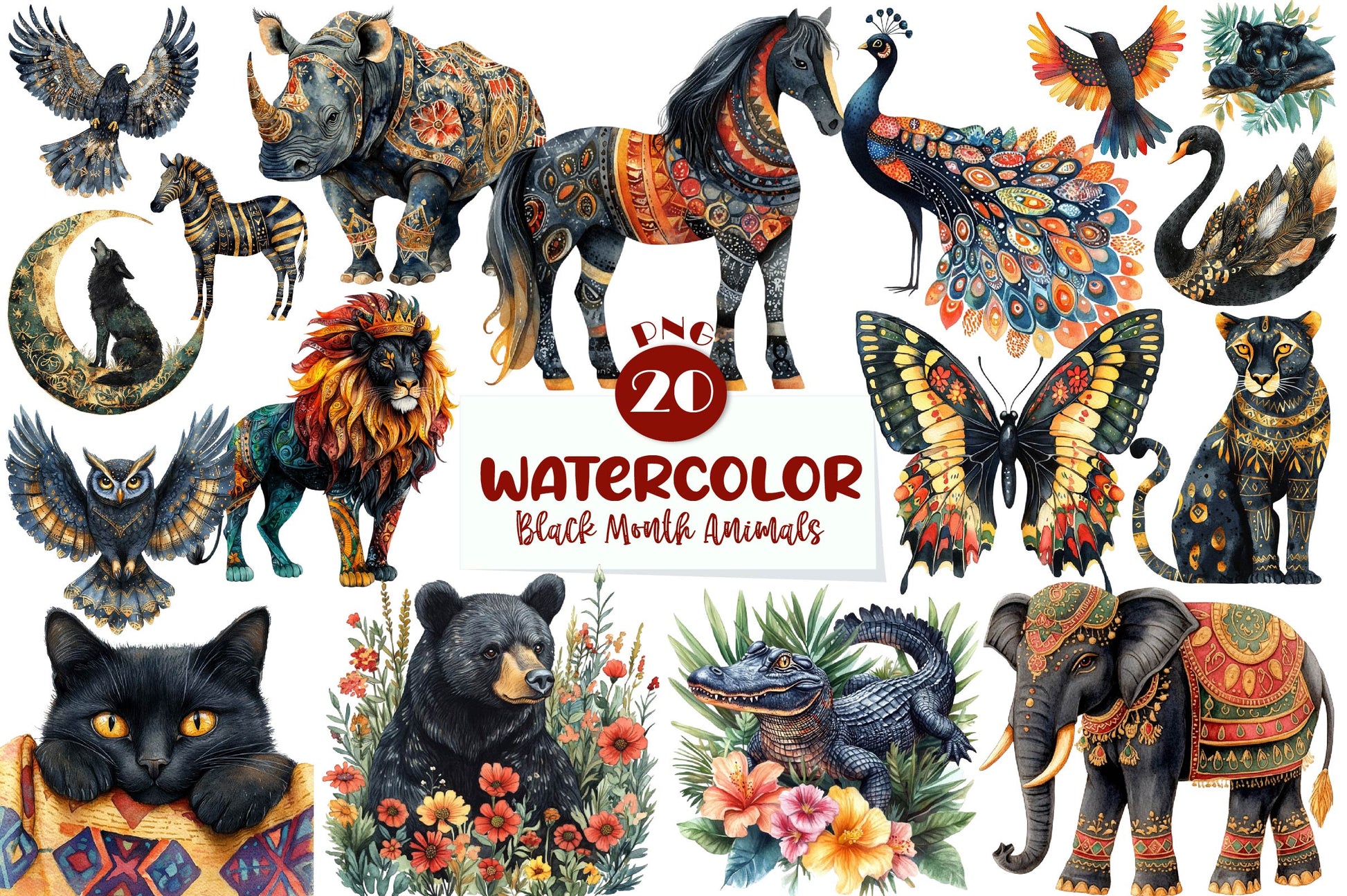 Black Month Animals Clipart Bundle 1 - CraftNest - Digital Crafting and Art