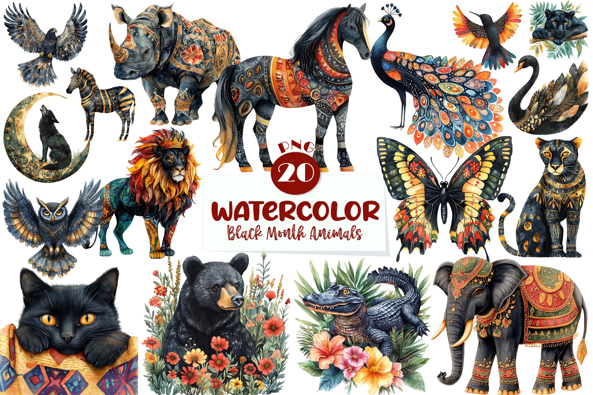 Black Month Animals Clipart Bundle 1 - CraftNest - Digital Crafting and Art