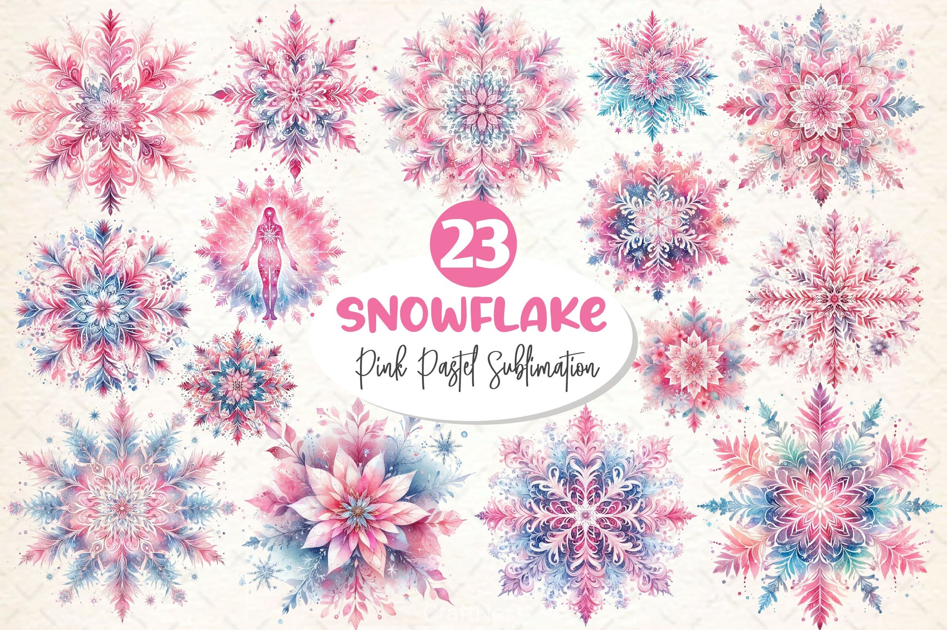Pink Pastel Snowflake Clipart Bundle - CraftNest - Digital Crafting and Art