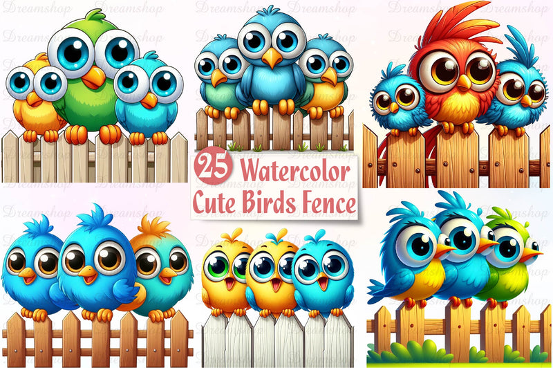 Funny Birds On Fence Clipart Bundle - CraftNest - Digital Crafting and Art
