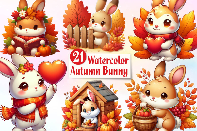 Cute Autumn Bunny Clipart Bundle - CraftNest - Digital Crafting and Art