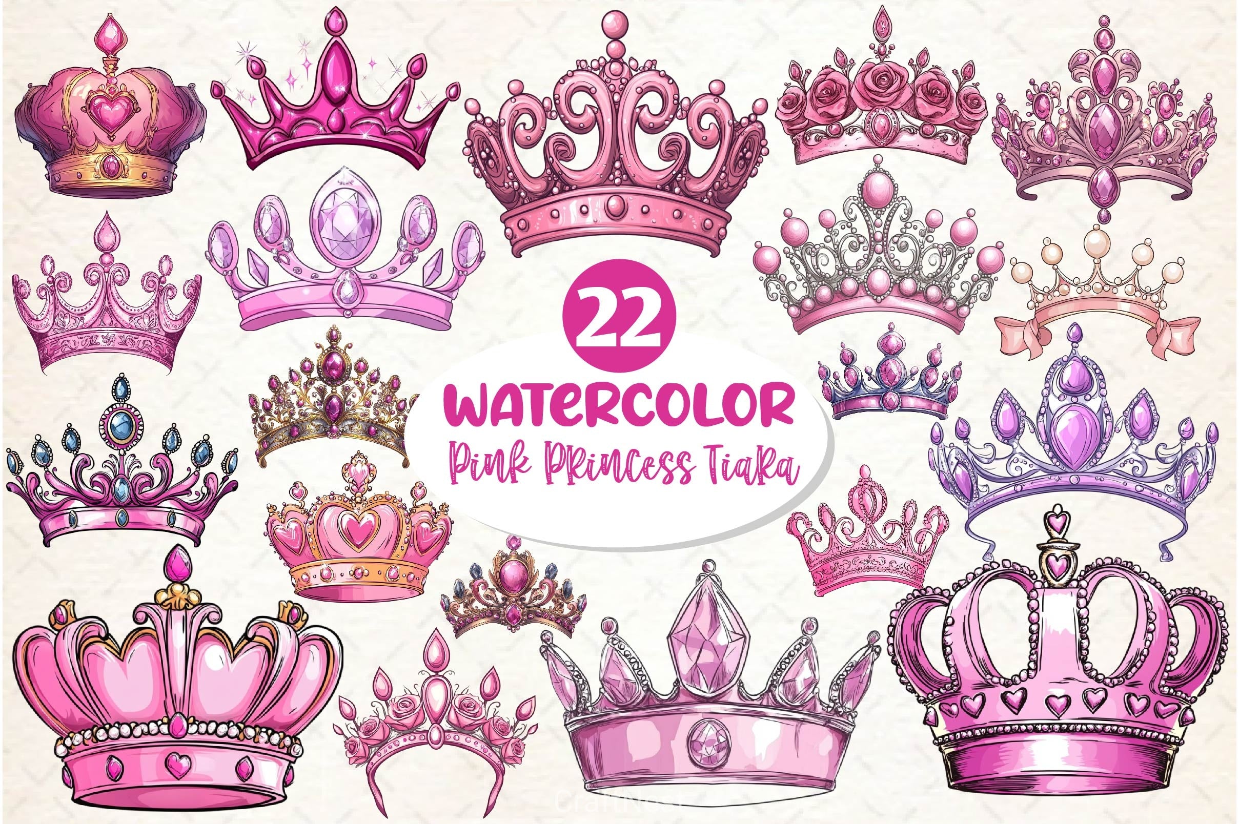 Pink Princess Tiara Clipart Bundle - CraftNest - Digital Crafting and Art