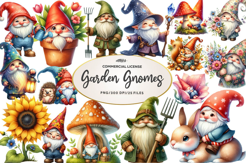 Garden Gnomes Collection Clipart Bundle - CraftNest - Digital Crafting and Art