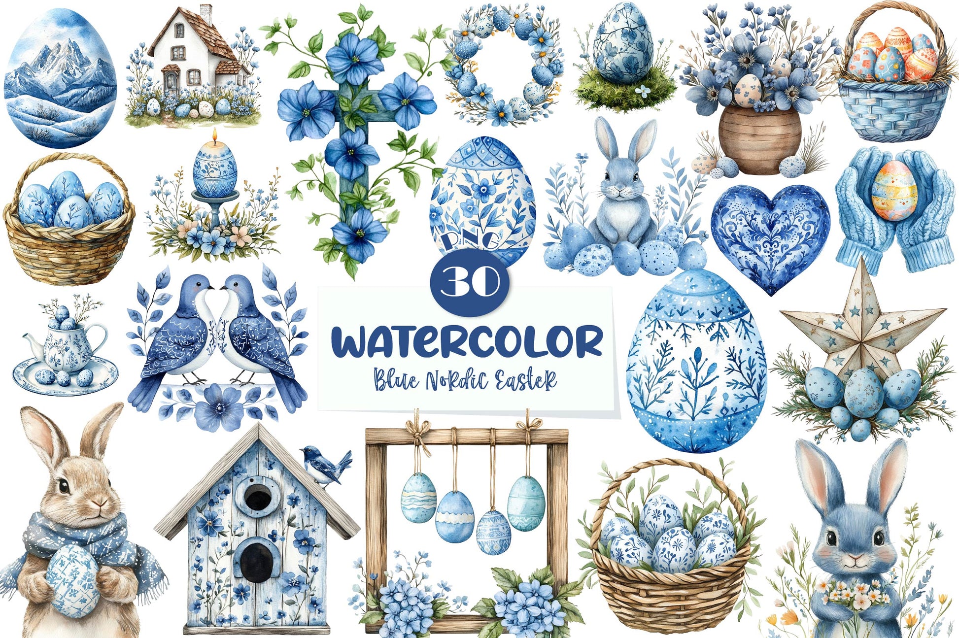 Blue Nordic Easter Clipart Bundle - CraftNest - Digital Crafting and Art