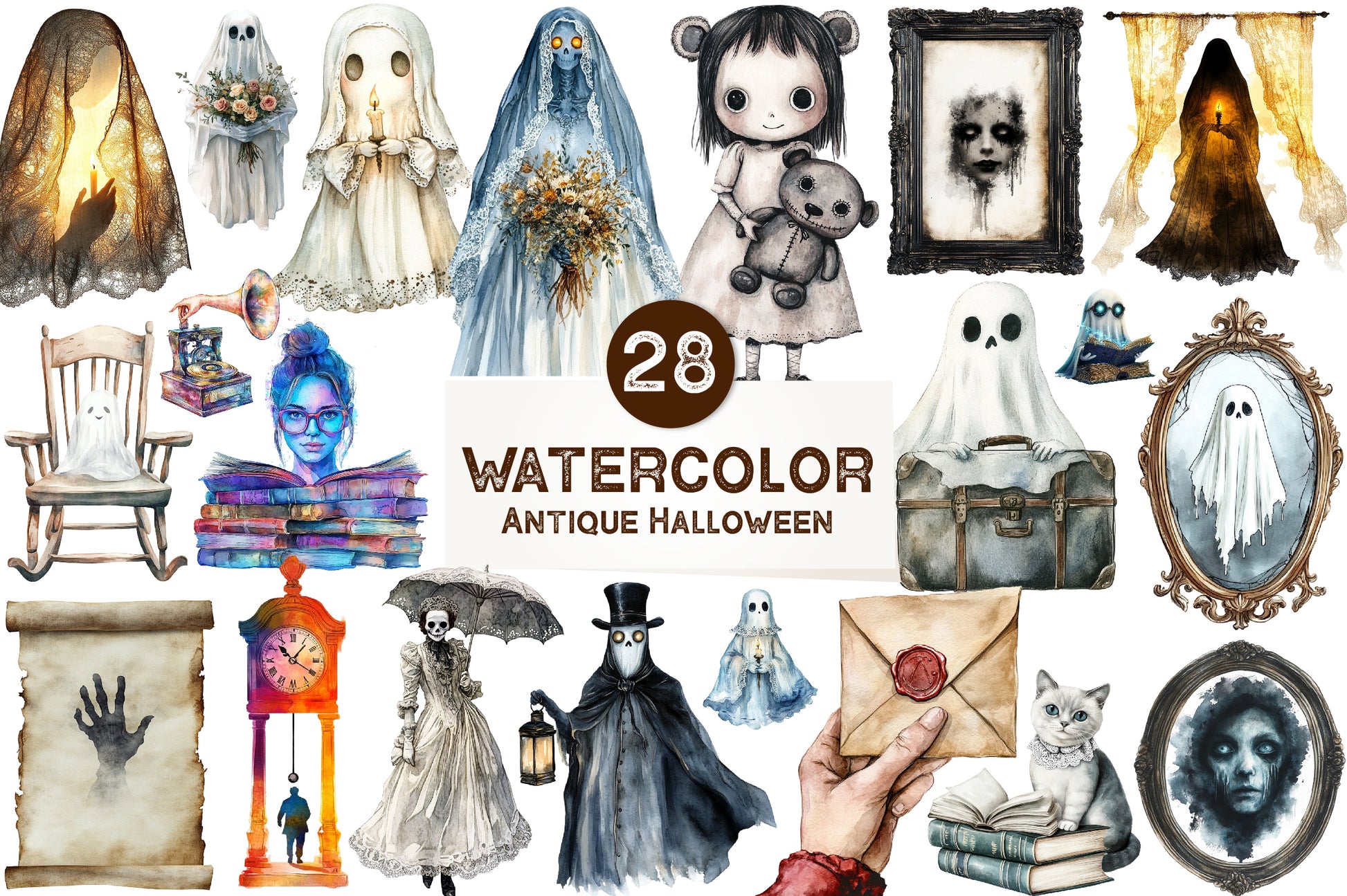 Antique Halloween Ghost Clipart Bundle - CraftNest - Digital Crafting and Art