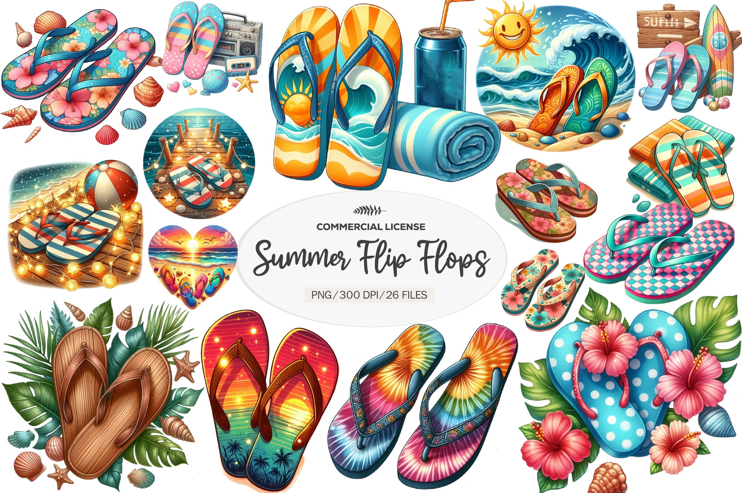 Retro Summer Flip Flops Clipart Bundle - CraftNest - Digital Crafting and Art