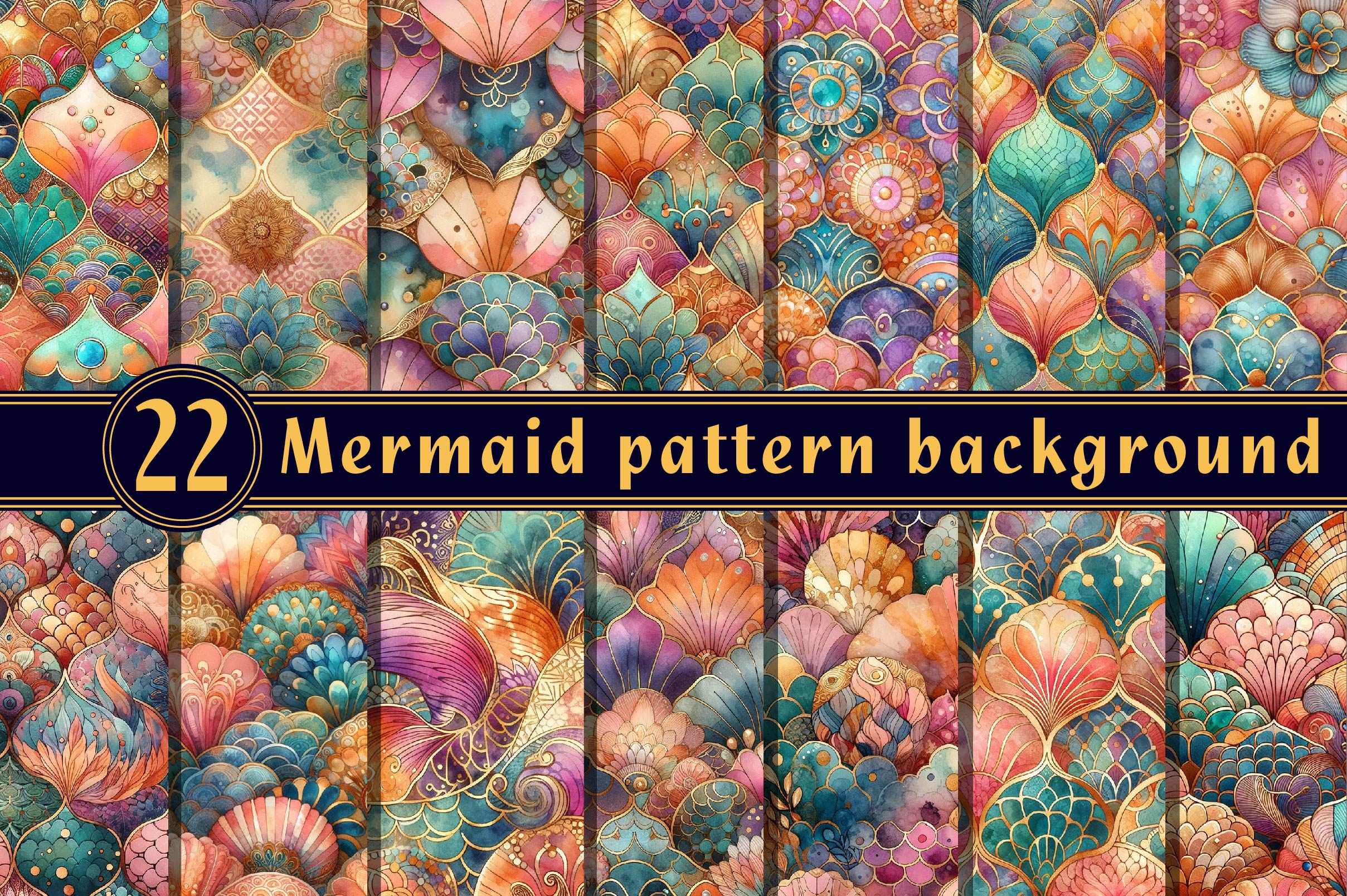 Mermaid Pattern Background Clipart Bundle - CraftNest - Digital Crafting and Art