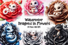 Baby Dragons In Flowers Clipart Bundle - CraftNest - Digital Crafting and Art