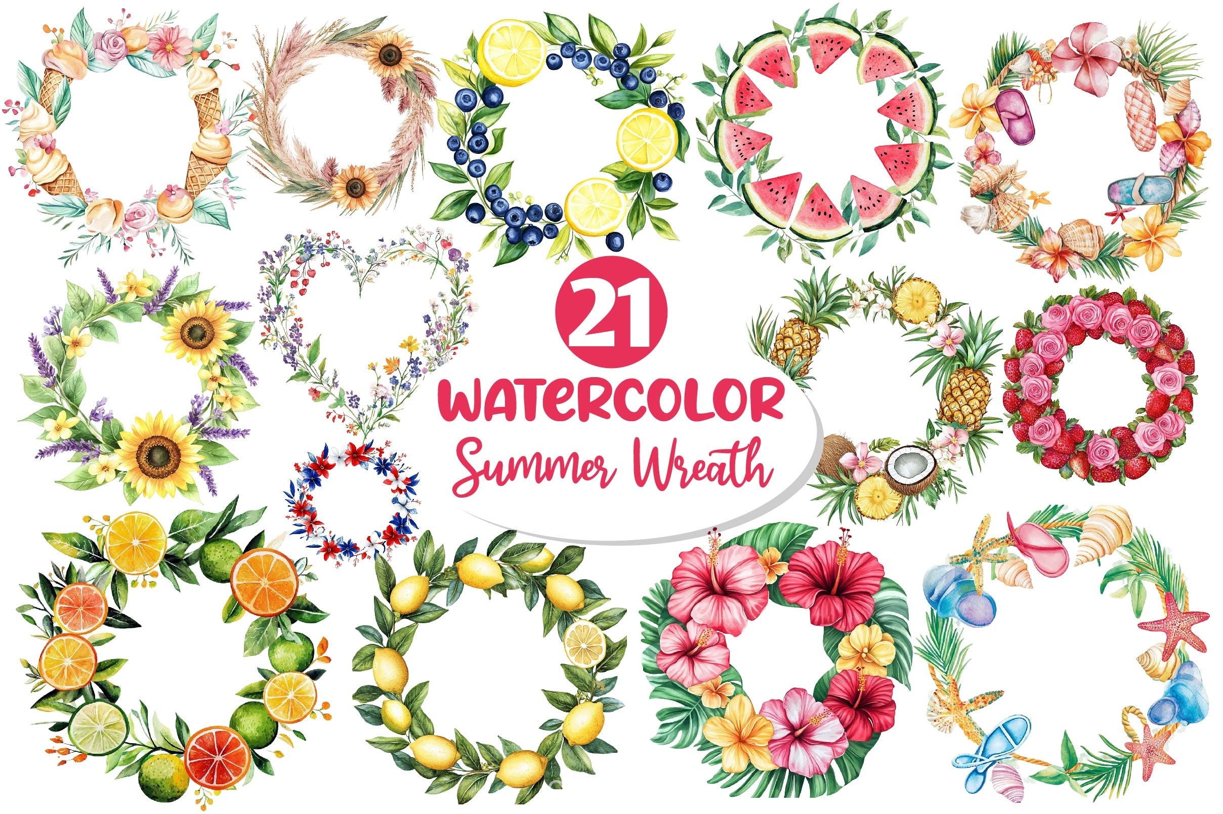 Summer Wreath Clipart Bundle 1 - CraftNest - Digital Crafting and Art