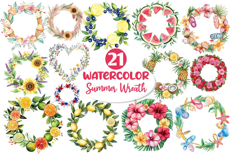Summer Wreath Clipart Bundle 1 - CraftNest - Digital Crafting and Art