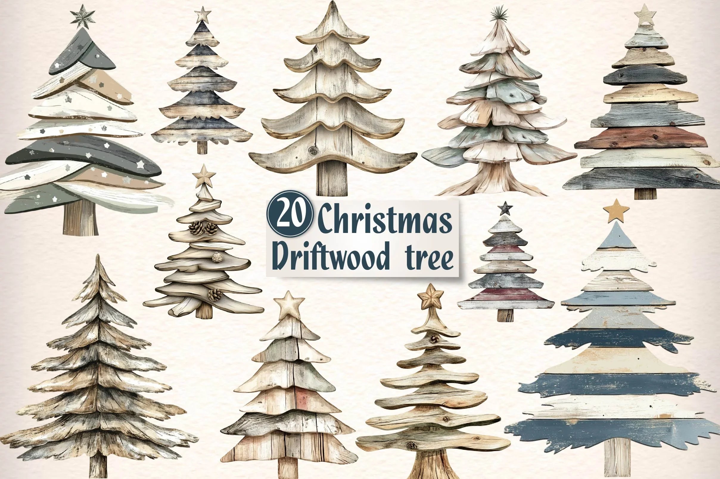 Driftwood Christmas Tree Clipart Bundle - CraftNest - Digital Crafting and Art