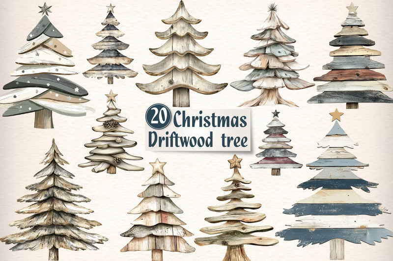 Driftwood Christmas Tree Clipart Bundle - CraftNest - Digital Crafting and Art