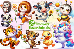 Cute Animals And Daisy Flower Clipart Bundle - CraftNest - Digital Crafting and Art